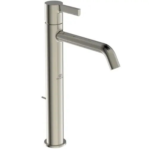 Moderne Waschtischarmatur aus Edelstahl mit schmalem, geradem Auslauf. Hersteller Ideal Standard, geeignet für Montage auf einem Waschbecken.